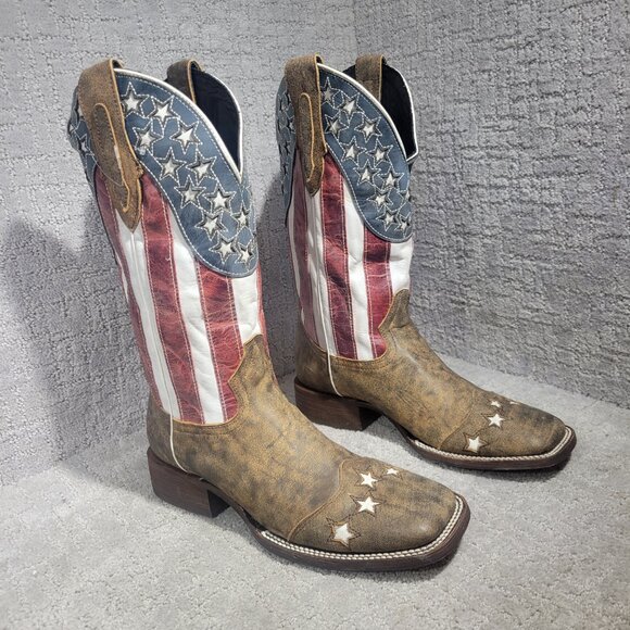 JB Dillon Men’s 8 D Square Toe Distressed American Flag Patriotic Cowboy Boots - Picture 5 of 12